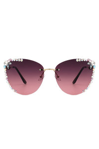 Rimless Rhinestone Fashion Cat Eye Sunglasses